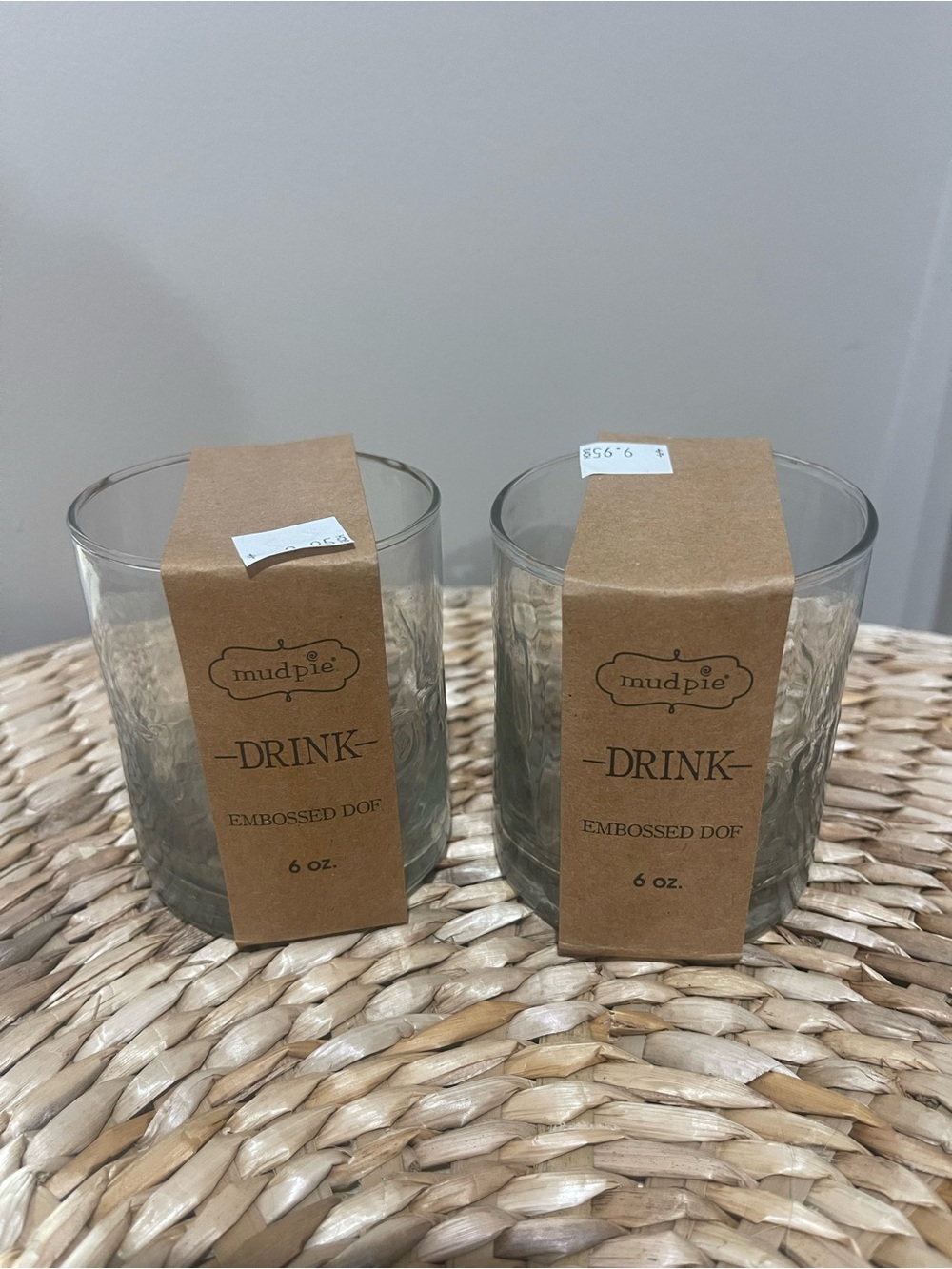 Mud Pie Clear Embossed “DRINK” Glasses - Set of 2